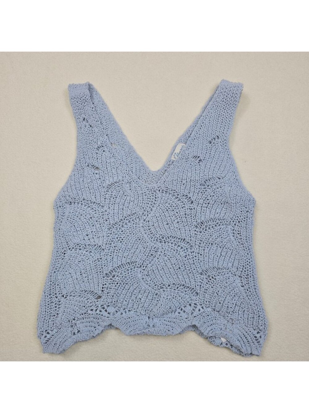 Blue Rain Francescas XS Crochet Tank Top Light Blue Beachy Boho Sweater Vest